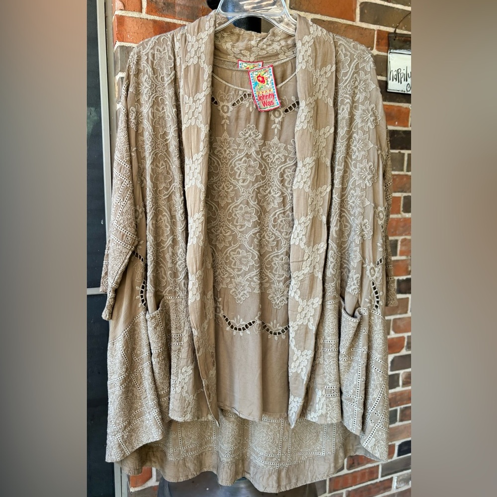 Johnny Was Shirt and Long Open Front Cardigan Size S
